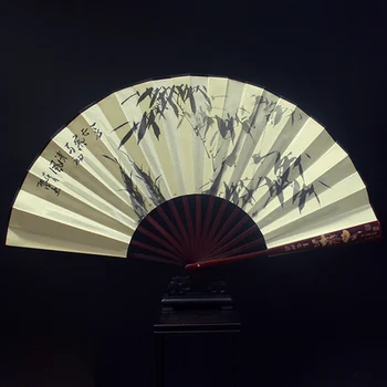 

10" Large Bamboo Silk Hand Fans Wedding favors Chinese Folding Fan Painting Crafts Fan Rib of Carve patterns