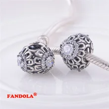 Подходит для Pandora шармы браслеты полые цветочные бусины с прозрачным кубическим цирконием 925 стерлингового серебра ювелирные изделия