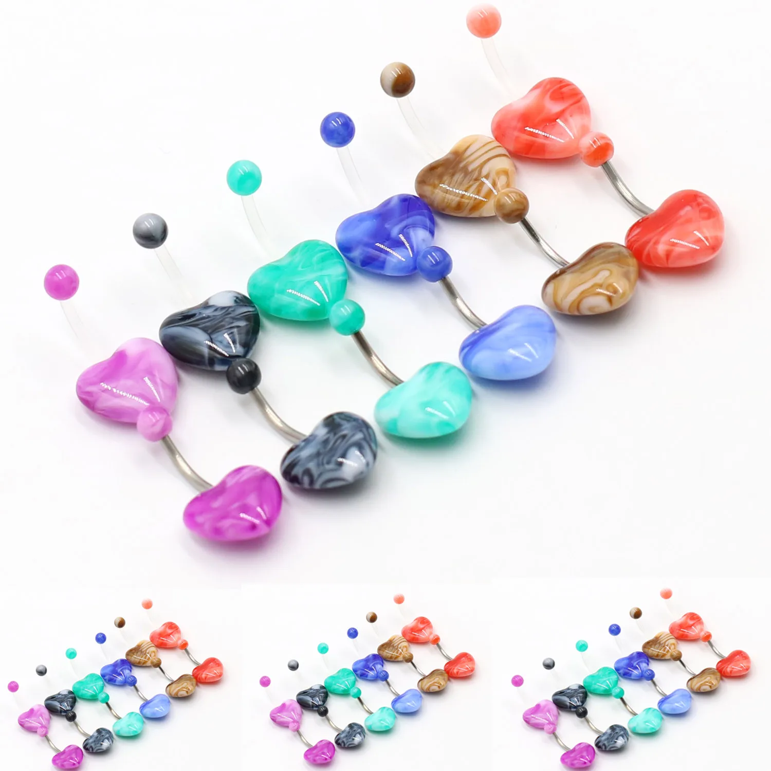 

6Colors 1pcs Heart Pregnant Belly Button Rings Belly Bar Navel Piercing Jewelry Hot Summer Women Jewelry Navel Piercing Belly No
