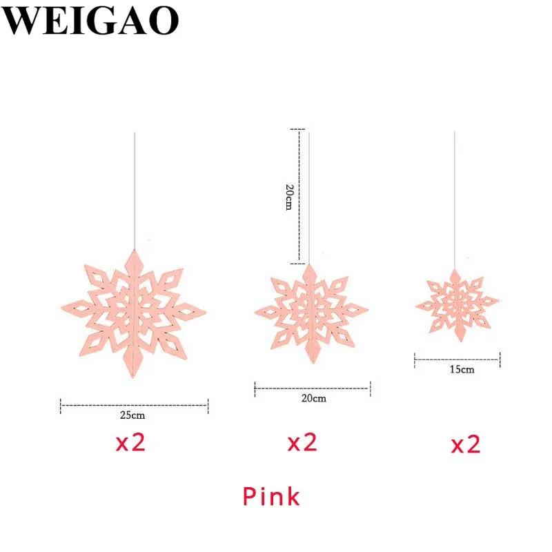 WEIGAO, 6 шт., 3D полые бумажные снежинки, Рождественское украшение, подвесные украшения на Рождество, Год, вечерние, замороженные товары - Цвет: Pink