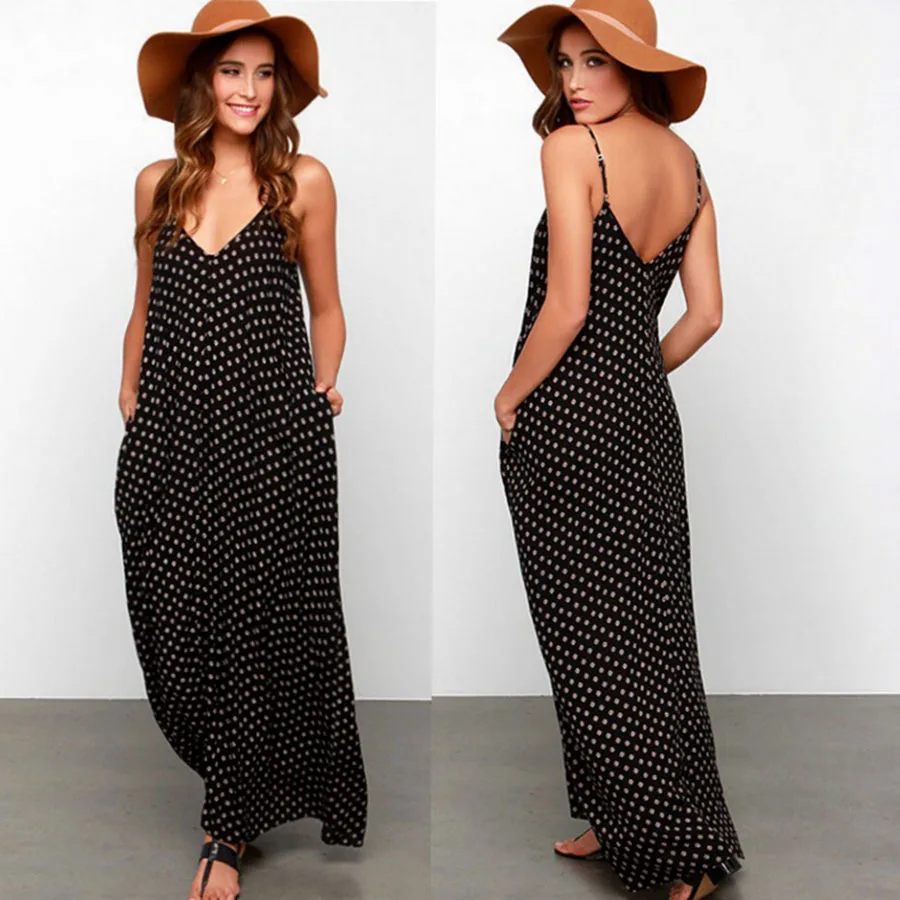 Pregnant Dresses Long Dress Pregnancy Clothes Summer Sleeveless Sling Wave Dot Beach Dress Chiffon Black Maternity Photo Shoot