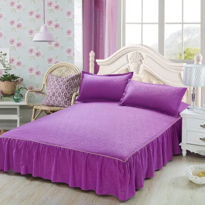 Высокое качество сплошной цвет хлопок кровать юбка Толстая кровать покрывало стеганый хлопок кровать матрас покрытие нескользящий матрас - Цвет: U