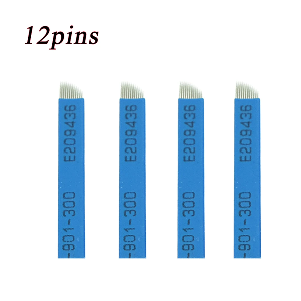 50Pcs Blue 12 Pins Microblading Needle Permanent Tattoo Needles Eyebrow