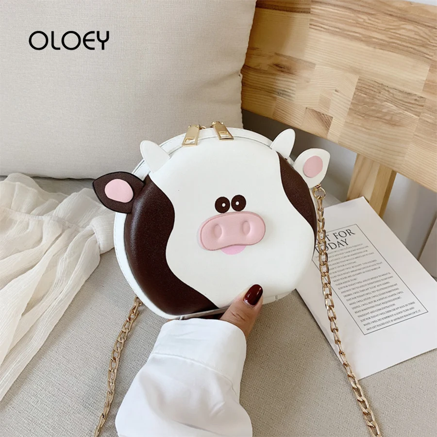 

Cute Cartoon Crossbody Bags Cow Shoulder Bag for Women Bag 2019 Chains Purses and Handbags Female Small Round Bag Bolsa Feminina
