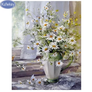 

2019 New 5d diy Diamond Painting white Daisy Flowers Embroidery full sauqre Diamond mosaic Picture diamond art wall painting