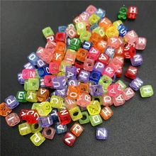 100 pçs 6mm transparente mix carta contas quadrado alfabeto contas de acrílico diy jóias fazendo para pulseira colar acessórios