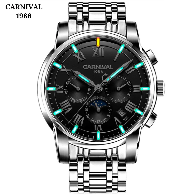 

Luxury Brand Tritium Luminous New Men Automatic Mechanical Watch Multifunction Crystal Sapphire Waterproof Moon Phase Watches