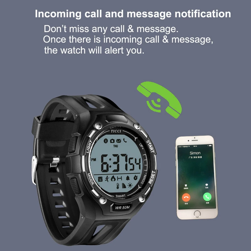 TICCI Fitness Tracker Digital Sports Bluetooth Smart Watch Pedometer Call Message Reminder Smartwatch Men Boys Teen IOS Android