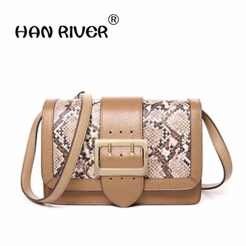 

HANRIVER 2018 New fashion high-end women's small square snake grain leather single shoulder - shoulder cross - girl bag
