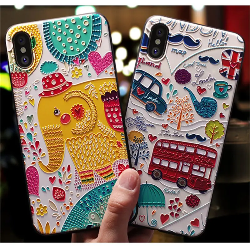 

3D Three-Dimensional Relief Phone Case For iPhone XS MAX plus X Soft Case Silicone Back Cover Mobile Phone Shell For Apple 7 8