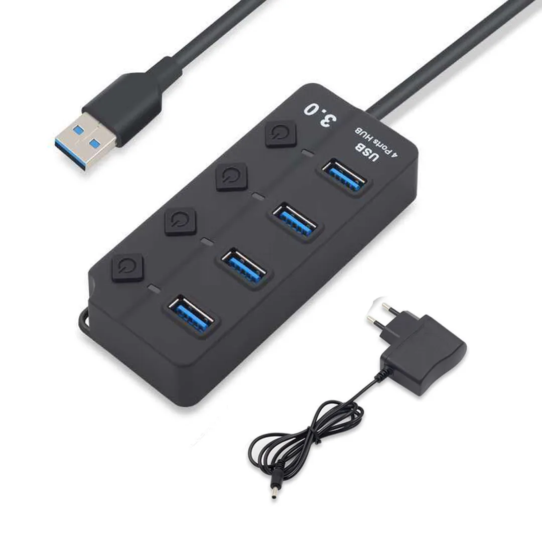 USB Hub 3,0 высокоскоростной 4/7 порт USB 3,0 концентратор разветвитель вкл/выкл переключатель с адаптером питания ЕС для ноутбука MacBook PC - Цвет: 4Port With EU Powr