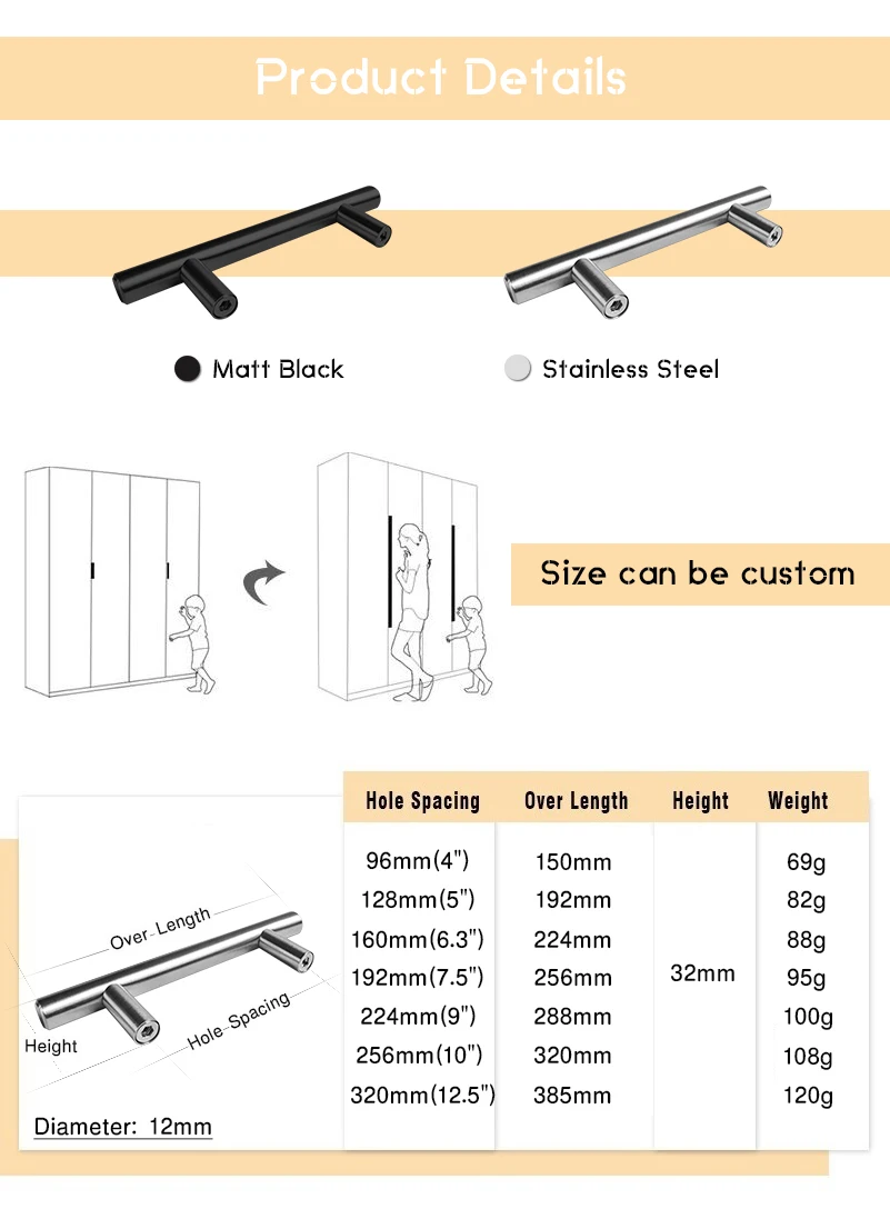 UKE 6 "-15'' Длинные ручки из нержавеющей стали для мебели 64 мм, 96 мм нержавеющая сталь цвет черный цвет