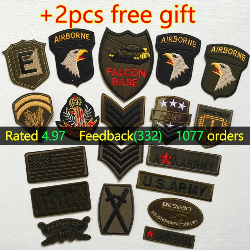 

Super Quality 9pcs Military Sets Embroidered Patches for Clothing Stripes Sew Iron on Clothes Patch Motorcycle Army Appliques