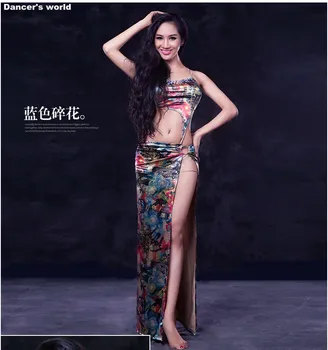 

Girls belly dance exercise clothes Women belly dance suit 2pcs(top+skirt) lady personality belly dance clothes set 3 colors