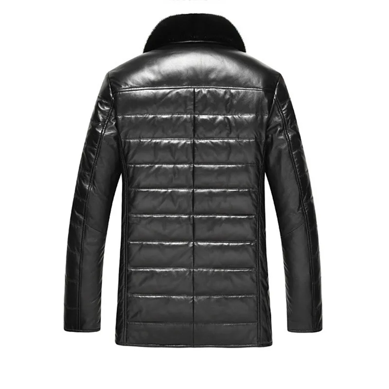 Мужская парка WLF126 теплая из натуральной кожи с меховым воротником|parka down|parka down