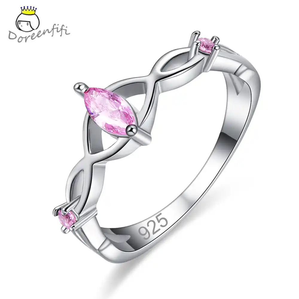 925 Sterling Silver Pink Amethyst Gemstone Floral Design Band Ring Size 8