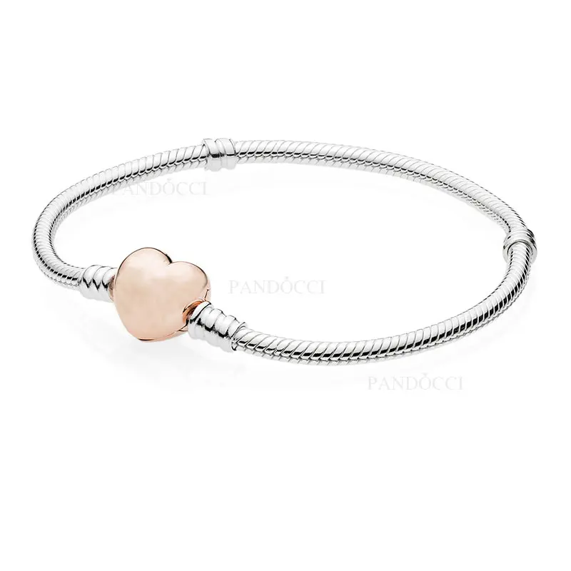 QANDOCCI подходит для европейской моды, стиль, ювелирные изделия, розовое сердце, застежка, браслеты, 925 пробы, серебро, сделай сам, изготовление ювелирных изделий