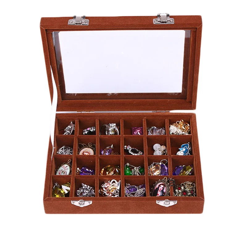 Вельветовая шкатулка для ювелирных изделий с 24 отделениями 1 шт.|jewelery storage|case