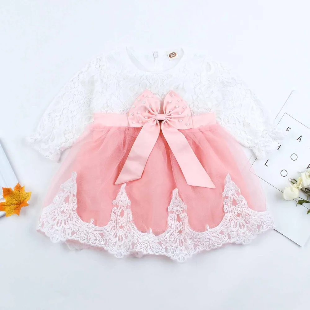 

Girl Lace Princess Party Dress Spring Autumn Full Sleeves Baby Birthday Wedding Dresses Fashionable Toddler Kids Outfits Vestido