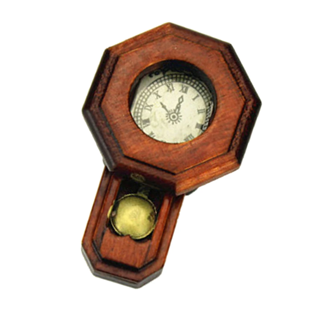 Retro Wooden Wall Clock for 1:12 Doll House Miniature Layout Dollhouse Decor Accessories Wall Ornaments