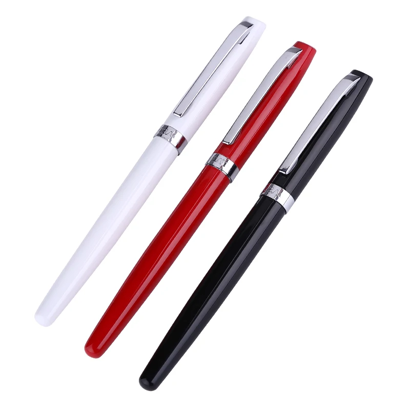 

1pc OASO Black White Red Financial Fountain Pen Metal 0.38mm Extra Fine Nib Business Office Ink Pens School Supplies