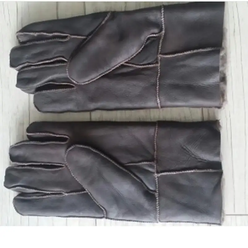 

Man autumn sheepskin Fur thicken gloves male winter warm gloves men leather wool gloves D35