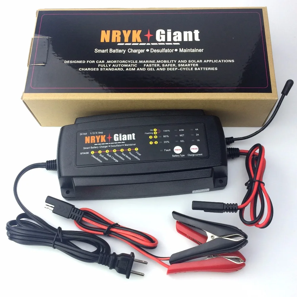 24V 1A/2A/4A Selectable Smart Car Battery Charger 7 Stage Maintainer