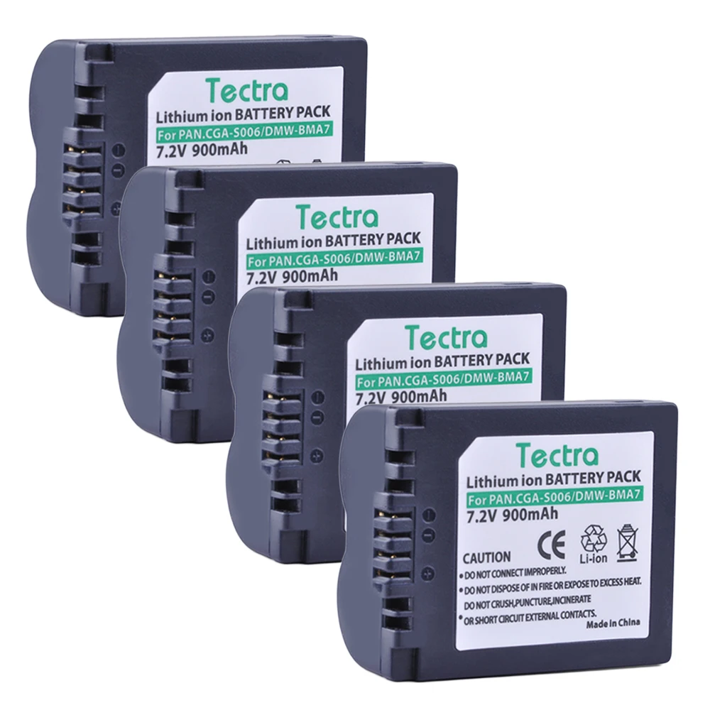 Tectra 4 шт. CGA-S006 CGA S006 DMW-BMA7 Li-Ion Камера Батарея для цифрового фотоаппарата Panasonic Lumix DMC-FZ7 FZ8 FZ18 FZ28 FZ30 FZ35 FZ38 FZ50