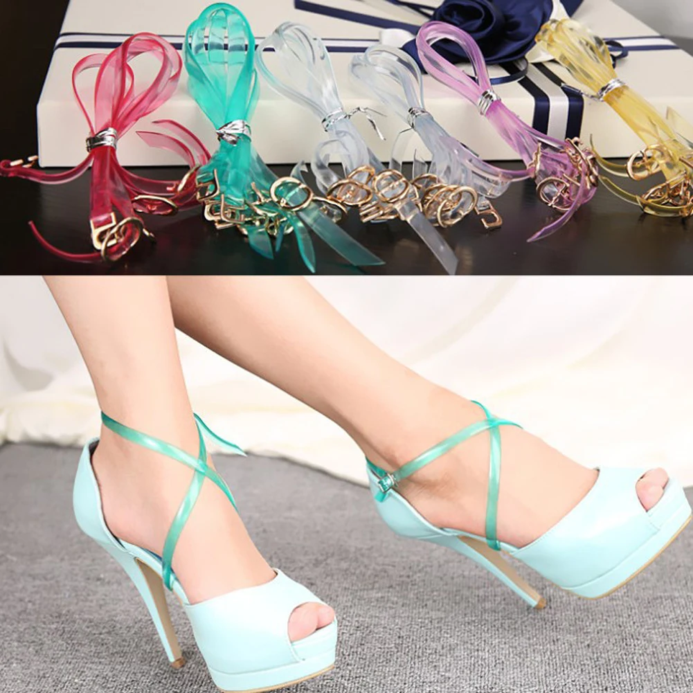 

1 Pairs High Quality Invisible Elastic Transparent Ankle Shoes Bands Shoelace with Button Safety Clip for High Heel Shoes