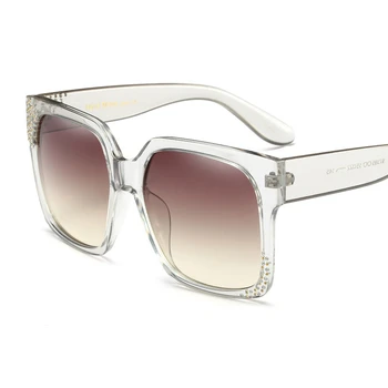 Women Luxury Crystal Rhinestone Square Oversize Mirror Sunglasses Retro Diamonds Sun Glasses 1