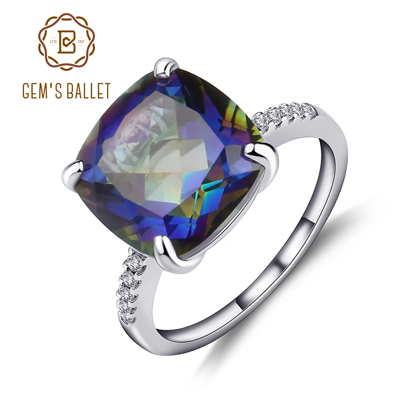 GEM'S BALLET 9.66Ct натуральный синий мистический Кварцевый Камень Обручальное кольцо 925 пробы серебро ювелирные украшения для женщин