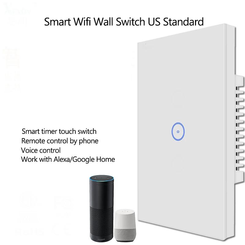 

US Version 1gang WIFI Wall touch Switch smart remote control by APP turn on/off Light Switch compatible with alexa google home