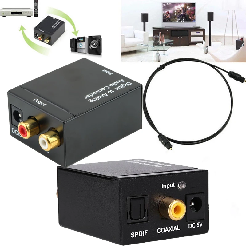 

Black Digital Optical Coaxial Toslink Signal To Analog Audio Converter Adapter RCA Digital To Analog Audio Converter Adapter