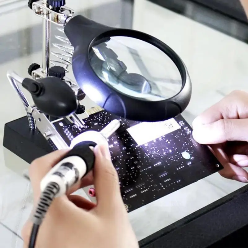 

LED Helping Hand Clamp Magnifying Glass Soldering Iron Stand Len Magnifier Tool