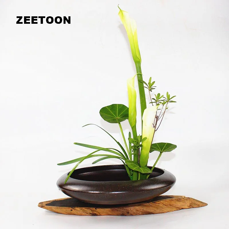 

Japanese Flower Ikebana Flowerpot Tabletop Vase Large Basin Hydroponic Flower Pot Fish Tank Ceramic Container Vintage Home Decor