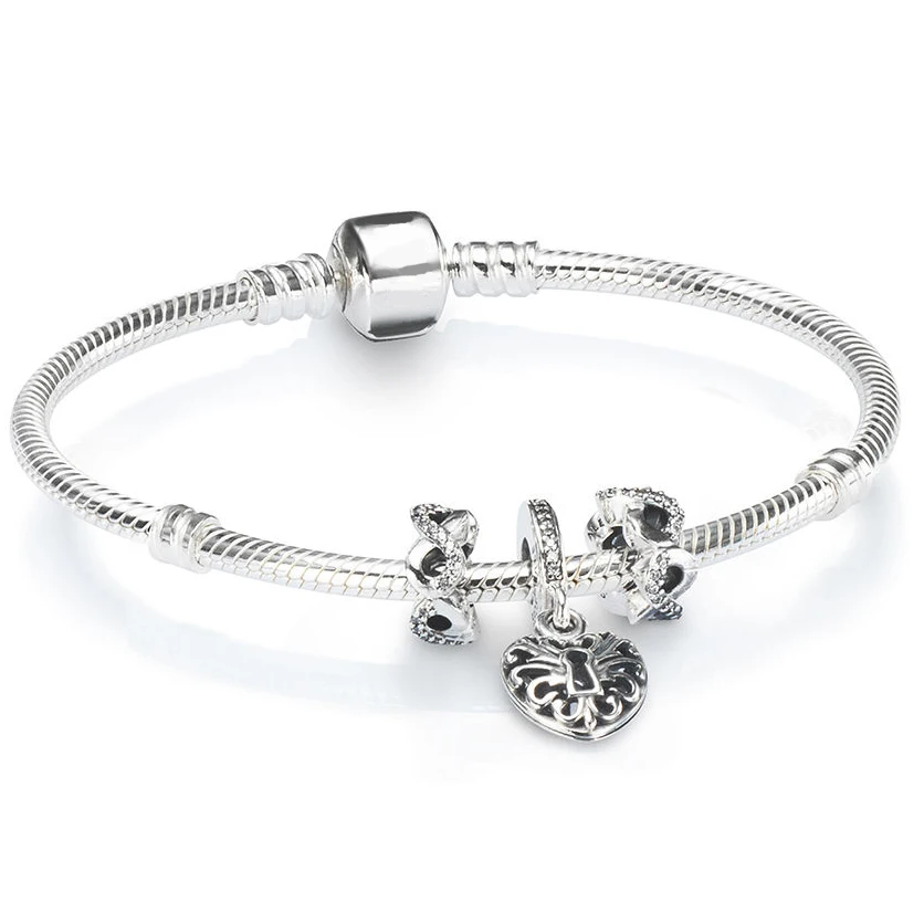 

NEW 100% 925 Brand New 1:1 Charm Fashion Lock Love Pendant Beaded Bracelet Set Factory Outlet