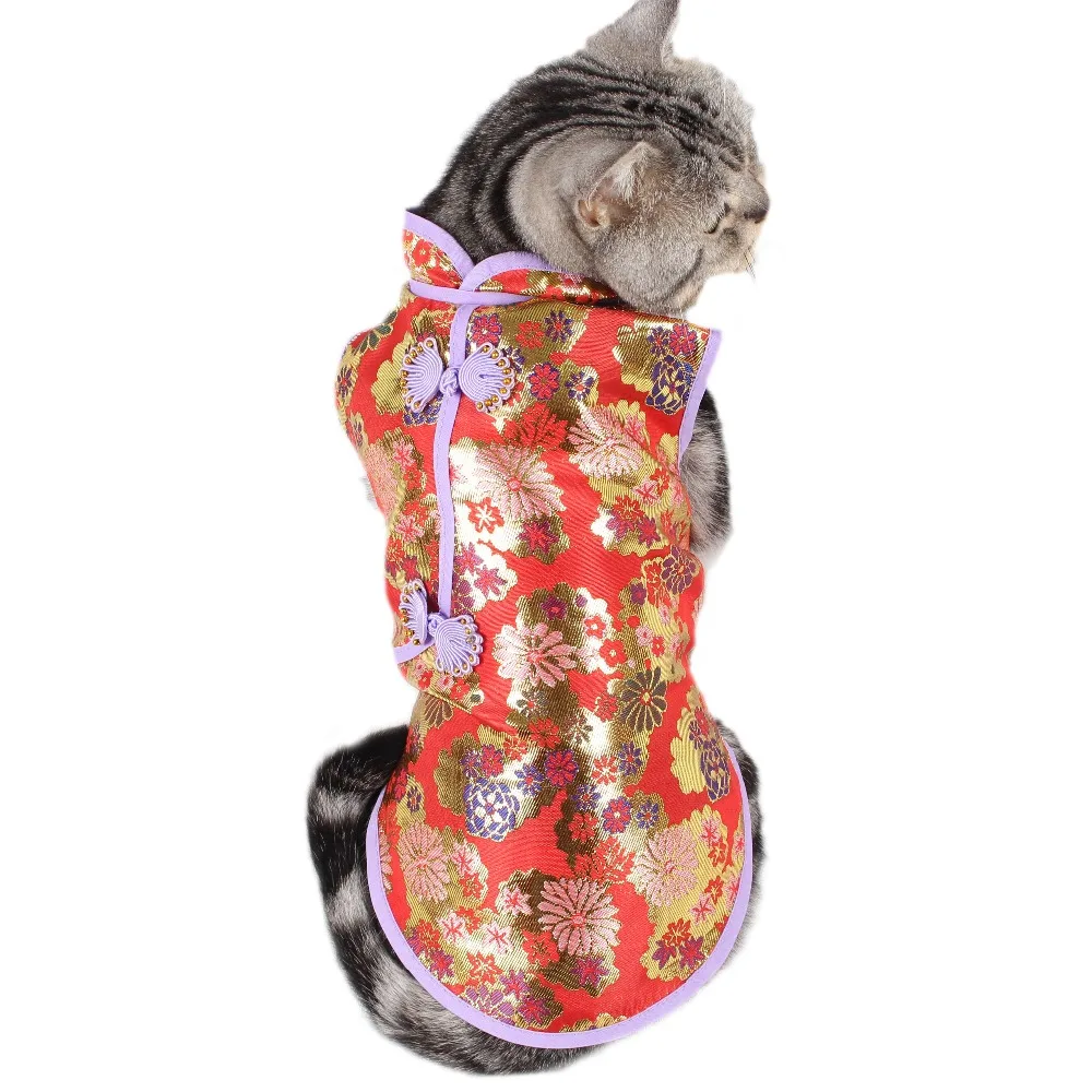 

Cheongsam Cats Dresses Tapestry Satin Embroidery Flowers Chinese Style Dresses for Pets Cat Clothing roupa para gato S-XXL