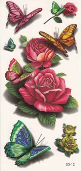 

3 sheets Temporary Tattoo Sticker 3D Butterfly Colorful Flower Design Tatuagem Temporaria New Year Christmas Sexy Women Body Art