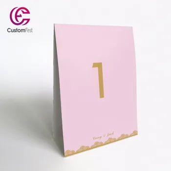 

10pcs/lot Personalized pink with gold decoration stand free table number TN046