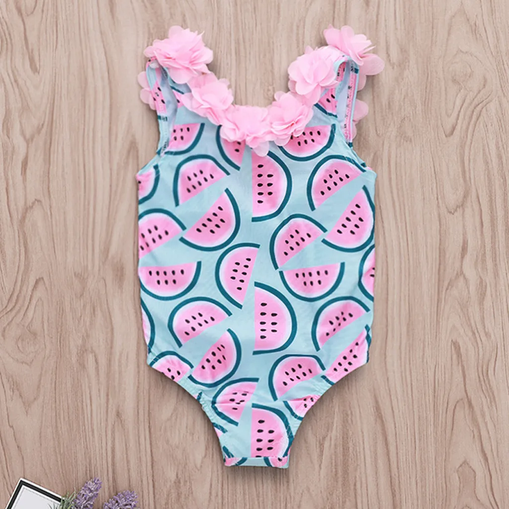 

MUQGEW baby swimwear Summer children's sleeveless one-piece swimsuit watermelon print petal maillot de bain enfant fille #y3