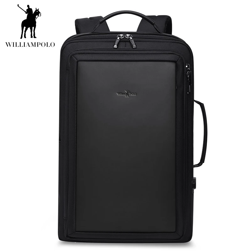 Мужской повседневный деловой рюкзак WILLIAMPOLO черный водонепроницаемый тонкий