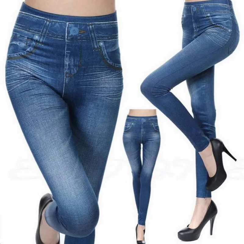 Женские зимние джеггинсы с флисовой подкладкой, бесшовные леггинсы,, женские повседневные штаны с высокой талией, имитация джинсов, джинсовые узкие брюки, леггинсы