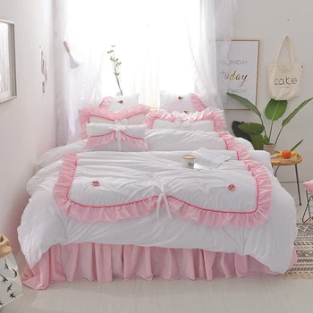 

2017 New Luxury Fleece fabric Luxury Bedding set Ruffles design princess Bed set King Queen Size Duvet cover Bed skirt set