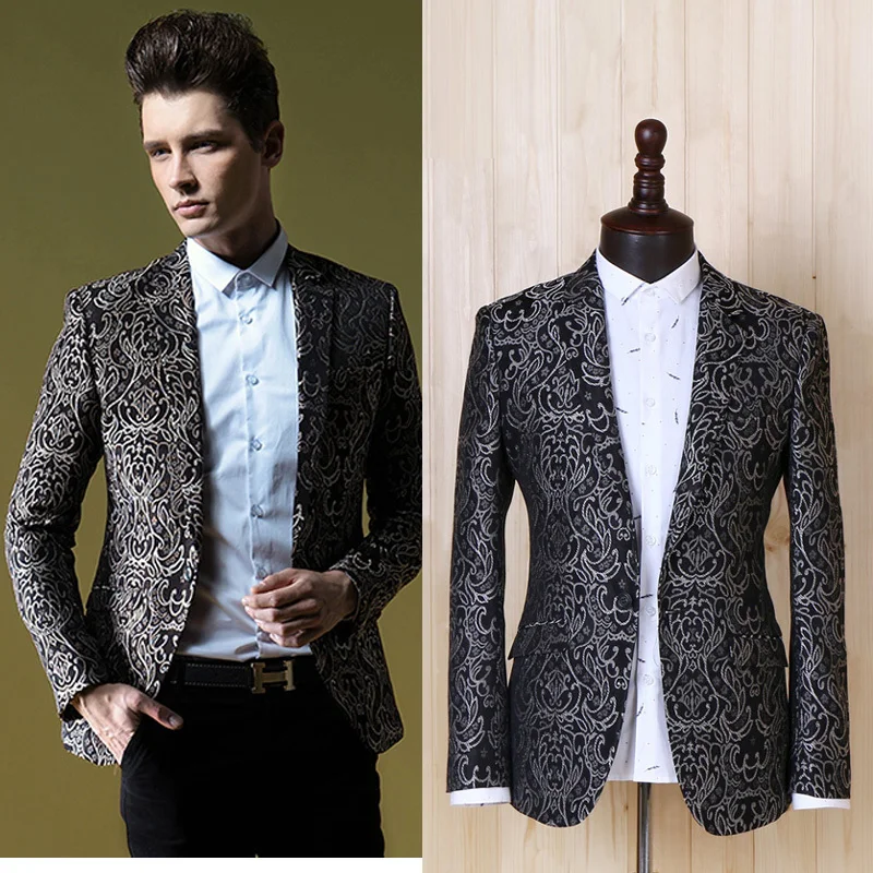 New 2014 Quality jacquard men's suit male blazer fashion vintage slim