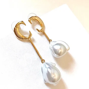 

2019 Hot Fashion Big Natural Freshwater Cultured Pearl Dangle Earrings Luxury Gold Jewelry Fancy AB Design Tassel Earrings