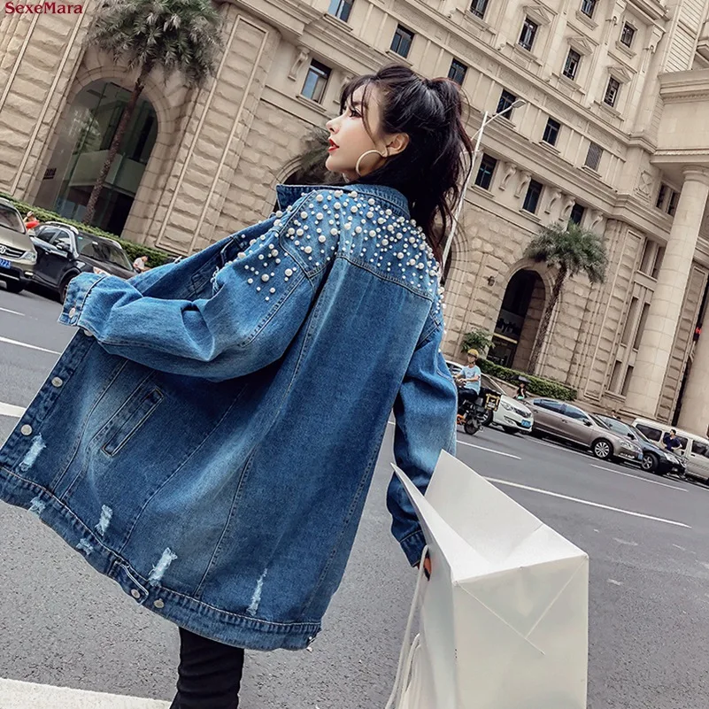

SexeMara fashion The New Loose Beading Hole Washed denim jacket Free shipping
