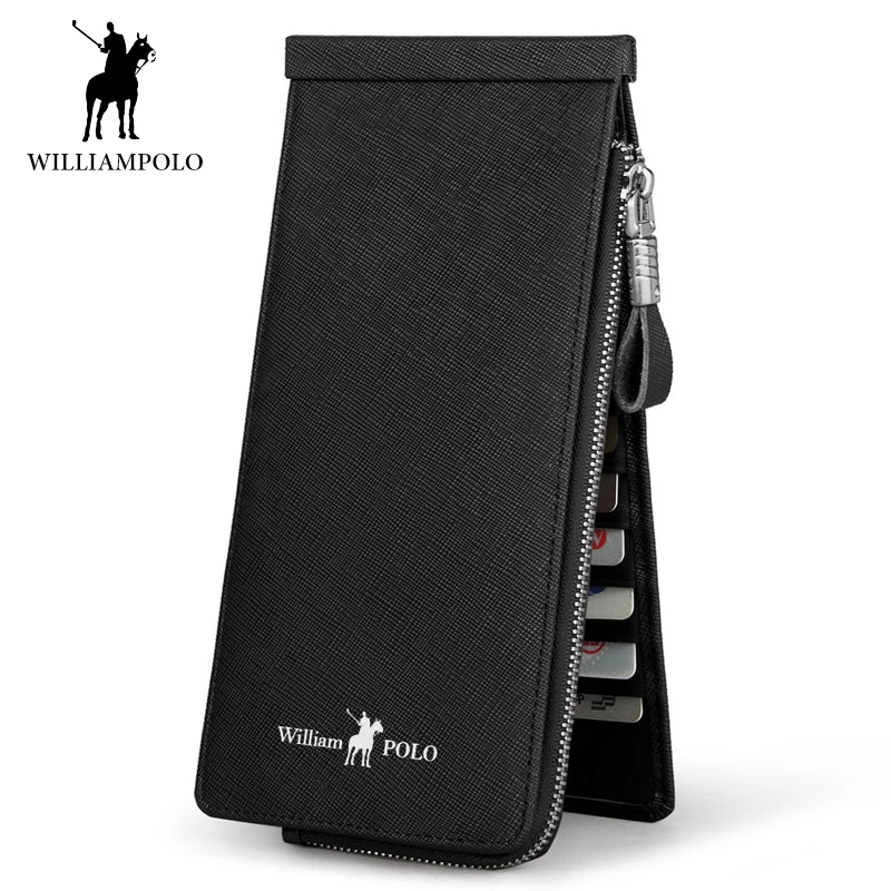

WILLIAMPOLO 2017 Famous Brand Design Men's Genuine Cow Leather Casual Solid Pillow Card Wallet Men Long Business Purse POLO139