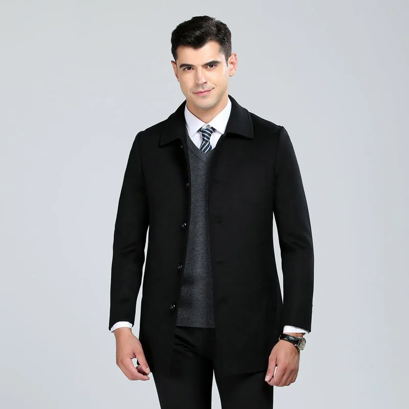 Высокое качество, ручная работа, двустороннее шерстяное пальто для мужчин, однобортное шерстяное повседневное пальто с