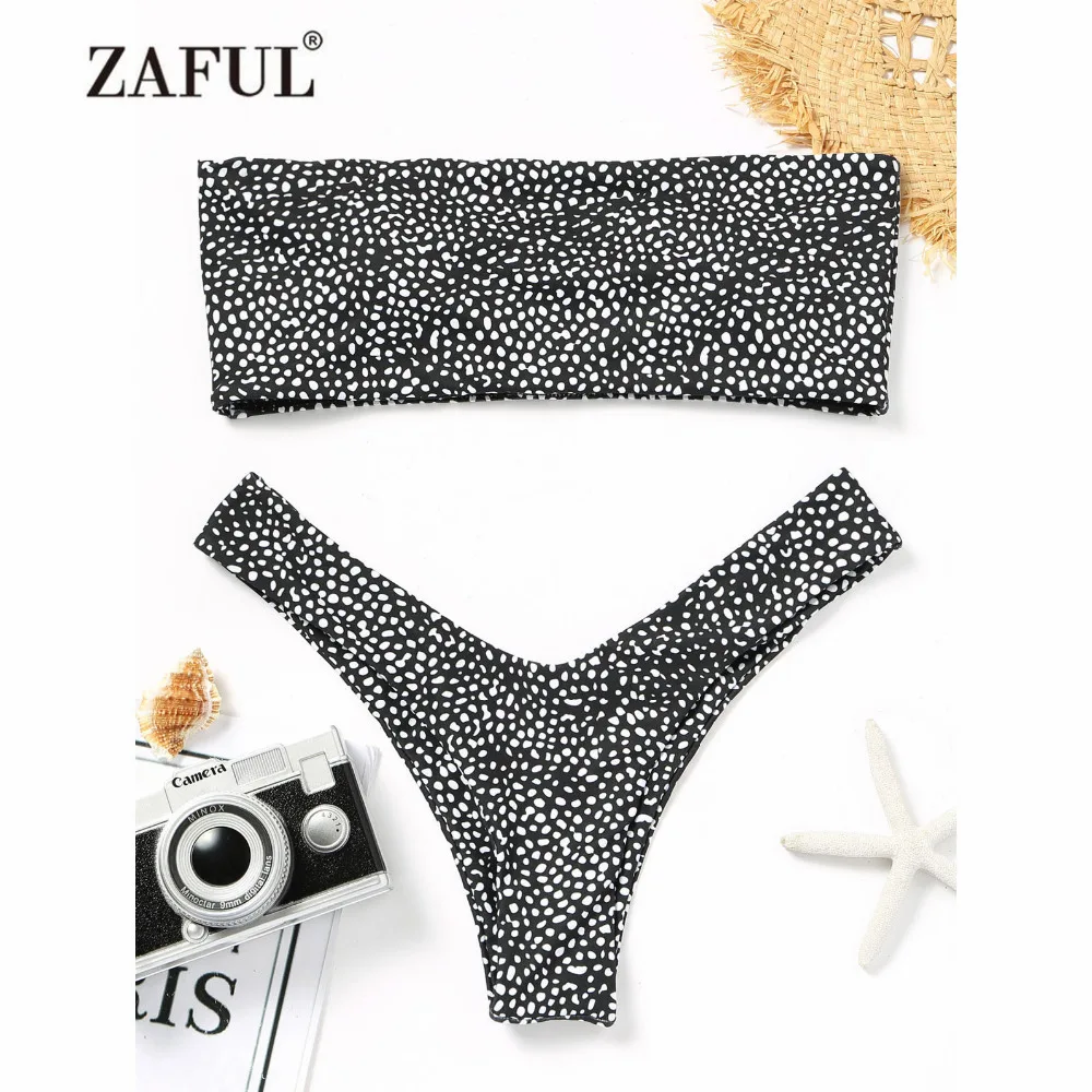 ZAFUL Bandeau Bikini 2018 Leopard Swimwear Women Print Thong Bandeau High Cut Swimsuit Sexy Brazilian Biquni Bathing Suit