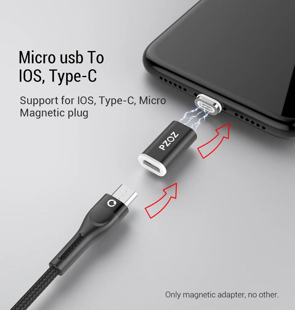 PZOZ Магнитный Кабель-адаптер Micro usb адаптер для быстрой зарядки телефона Microusb type-C магнитное зарядное устройство usb c для iphone xiaomi type C